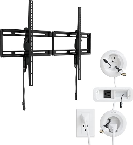 ECHOGEAR XL Tilting TV Mount for 4295 TVs up to 130 lbs and in-Wall Soundbar Power Kit Hide Cords & Power Safely