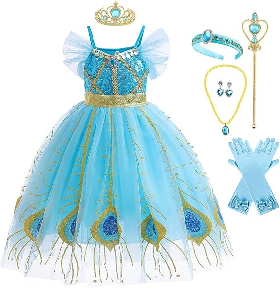 MYRISAM Princess Jasmine Costume for Girls Aladdin Arabian Dress Halloween Christmas Birthday Party Outfits w/Accessories