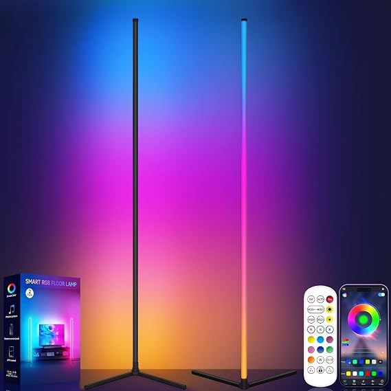 Tyute LED Floor Lamp, RGB Corner Floor Lamp Ambient Lighting, Black 2 Pack [Energy Class F]