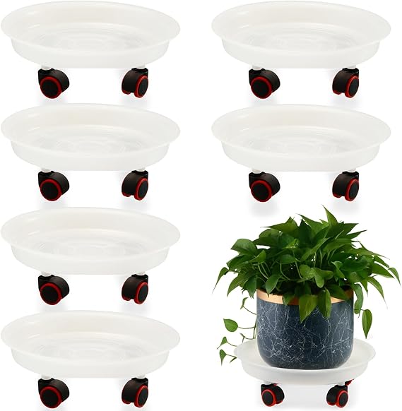 6 Packs 13 Inches Large Plant Caddy Plant Saucers on Wheels Rolling Plant Stands Heavy-Duty Plant Dolly Plastic Planter Roller Base Pot Movers Outdoor Plant Tray Coaster