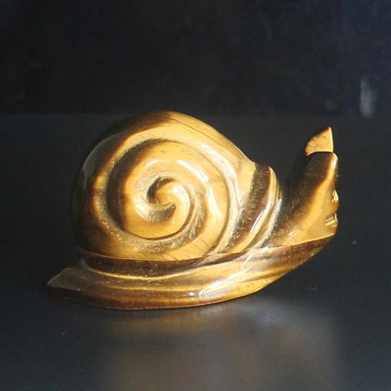 Hand Carved Gemstone Crystal Snail Figurine Animal Carving Statue Office Home Decor 2'' (Gold Tiger's Eye)