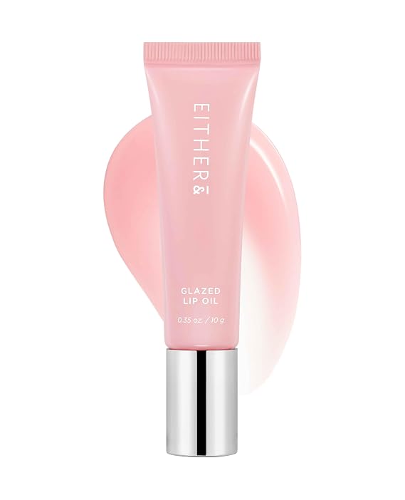 EITHER& Glazed Lip Oil, Korean Lip Gloss, Tinted Lip Balm, Lucent 01 | Moisturizing Lip Oil for Shine, Sheer Vibrant Color, Glossy Everyday Makeup, Dry Lips Care (10g)