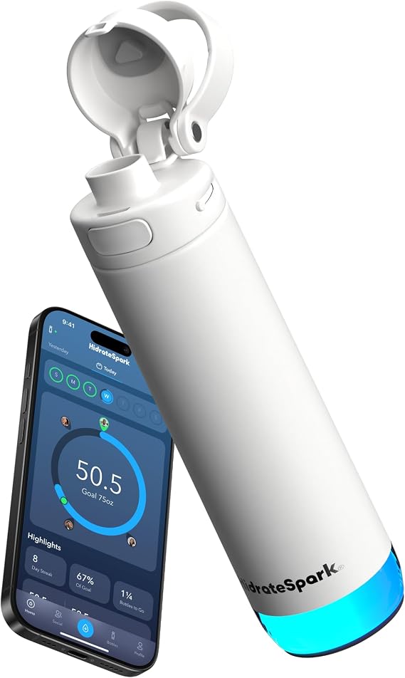 Hidrate Spark PRO 2 – Smart Bottle with Drink Reminders & Water Tracking, Great Gift Idea for New Year Resolutions – 621ml – Syncs with Apple Health, Fitbit, Smart Rings & Watches - Chug White