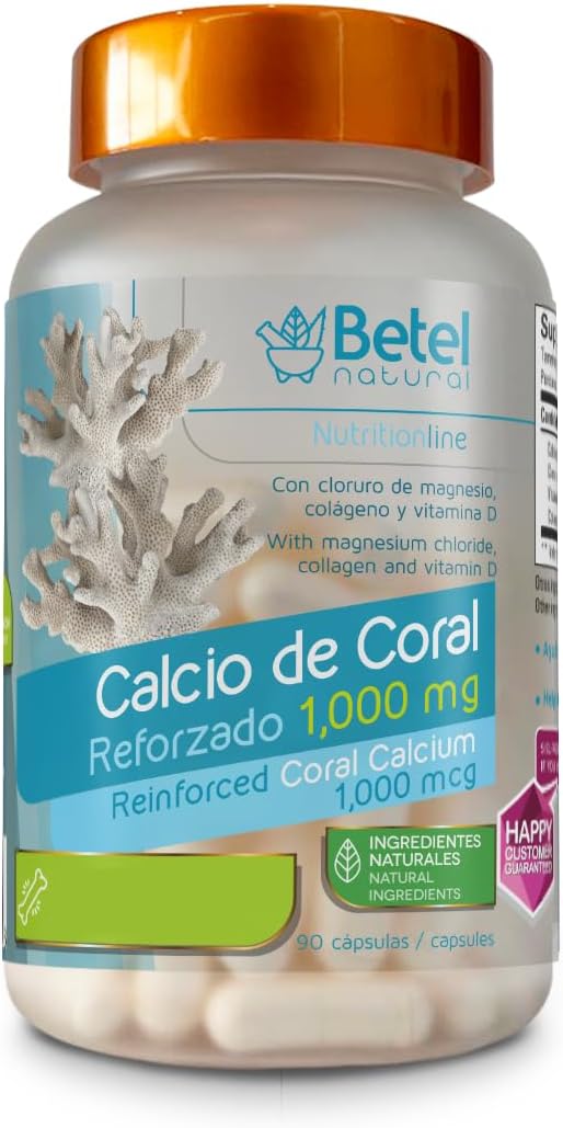 Premium Calcio de Coral Reforzado by Betel Natural - Healthy Supplement for Healthy Strong Bones - 90 Capsules
