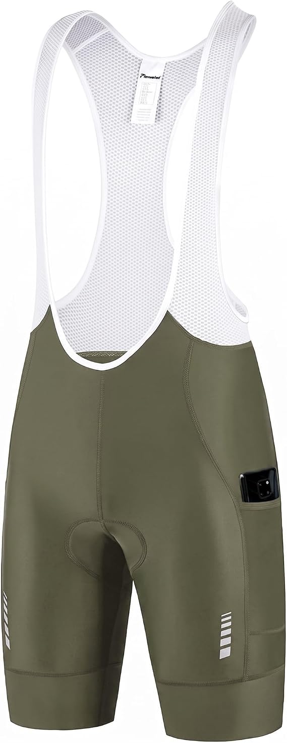 Przewalski Men's Cycling Bib Shorts, 4D Padded Bike Bibs, 2 Phone Pockets