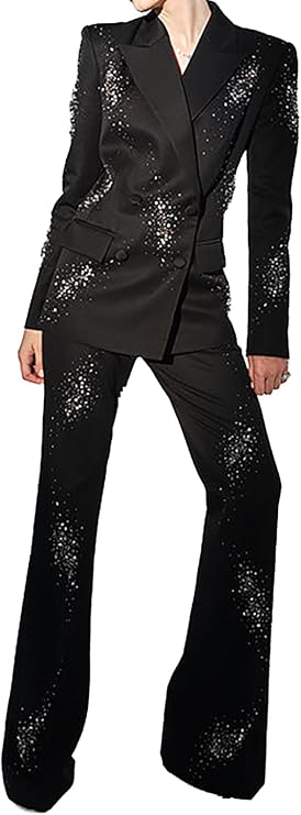 Rhinestone 2 Pcs Women Suits Set Blazer&Pant Elegant Embellished Evening Party Tuxedos Lapel Wedding Suits Set