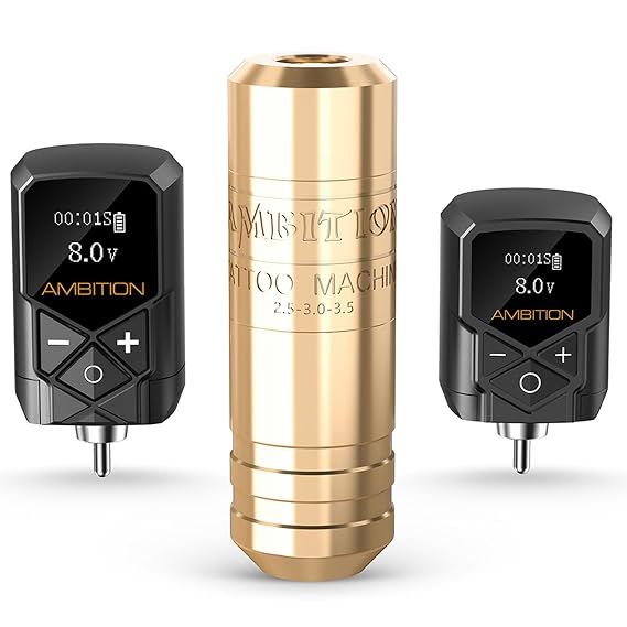 Ambition Torped Wireless Tattoo Machine Kit, 3.5mm Rotary Pen | Balanced short wireless pen kit for lining, shading and color packing, with brushless motor, dual batteries and RCA backup