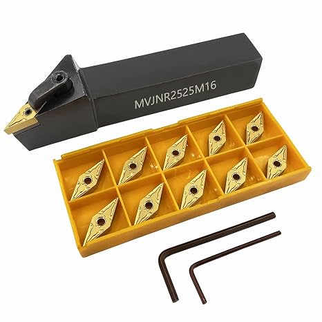 GBJ- MVJNR 2525M16 + 10PCS VNMG331-MA (Gold) Lathe External Turning & Profiling Tool Holder Main Angle 93 Holder Lathe Cutting Tools for 35 Carbide Inserts VNMG160404 (MVJNR2525M16+VNMG331-MA)