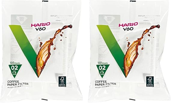 Hario V60 kağıt kahve filtresi, tek kullanımlık konik filtre, boyut 02, beyaz, 100 adet, 2 adet