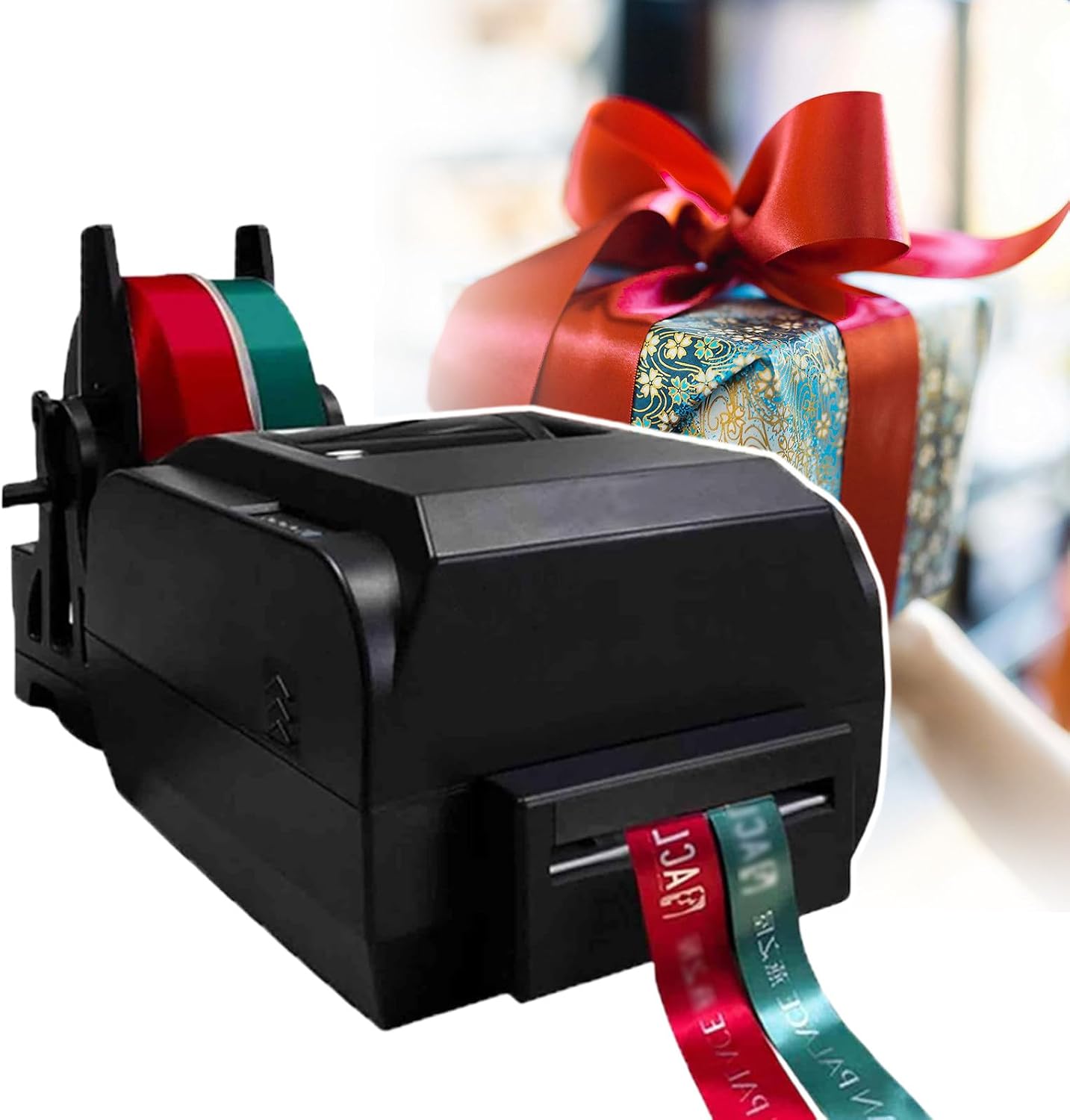 electric ribbon embossing machine, satin ribbon printer machine, stamping printing machine for craft wrapping, digital ribbon printer with ribbon holder, doublerow