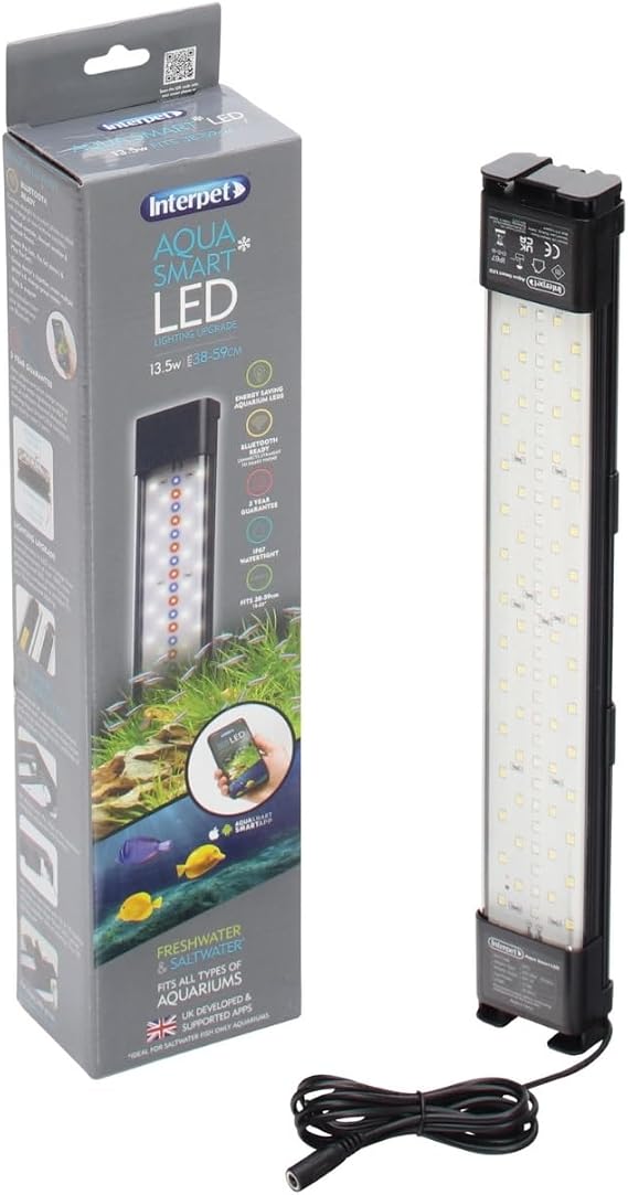 Interpet Aqua Smart LED 13.5w, Adjustable 38-59cm, Aquarium Fish Tank Light, Bluetooth or Manual Control, Multi-Fit Options, for Freshwater & Saltwater