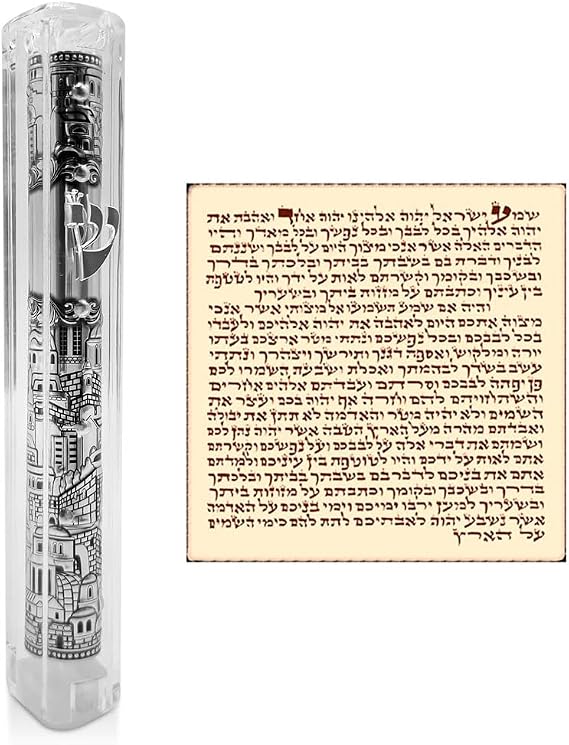 TALISMAN4U Jerusalem Clear Mezuzah Case with Scroll Silver Ornament