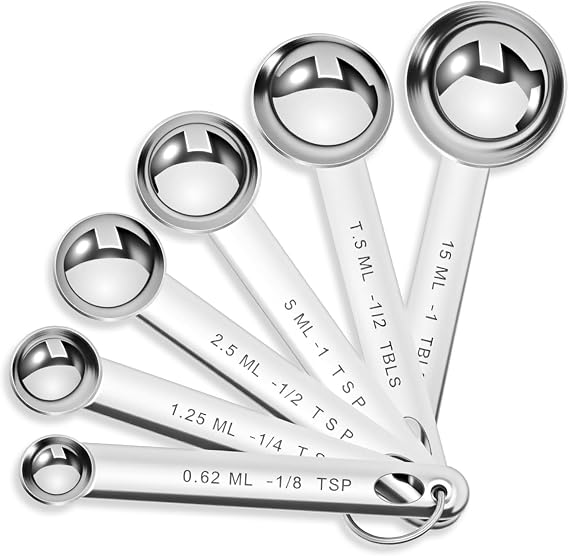 6 Pcs Stainless Steel Measuring Spoons Set, Metal Measure Spoons, Table Spoon Measuring Spoon for Coffee, Teaspoon Scoop, Includes 1/8, 1/4, 1/2, 1 TSP, 1/2 Tbsp, 1 Tbsp, Food Grade