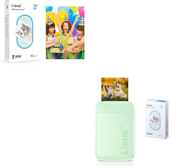 Liene 2x3' Mini Portable Instant Photo Printer Bundle w/ 100 Zink Adhesive Paper, Bluetooth 5.0, Compatible w/iOS & Android, Small Picture Printer for iPhone, Smartphone, Green