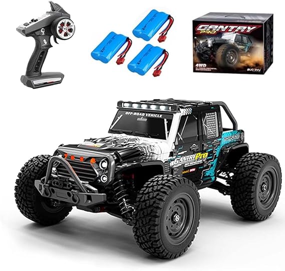 70 km/h Brushless Remote Control Car for Adults, 1/16 RC Waterproof Monster Truck, 2.4 GHz All Terrain Offroad Drift Car, 4WD RC Buggy, 3 Batteries (Blue)