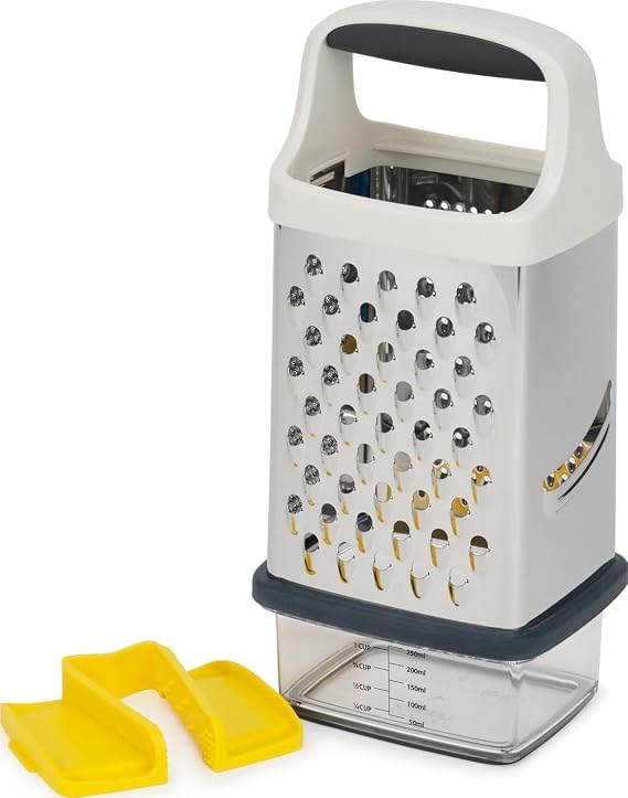 Joseph Joseph Multi-Grip Box Grater with Precision food grip, Stainless Steel blades for grating and slicing, non-slip base, Dishwasher safe