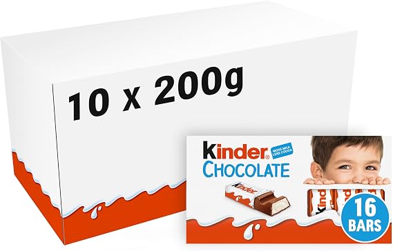 Kinder Chocolate Small Bars, Bulk Chocolate Gift Box, Pack of 10 x 200g | Celebrations Chocolate Gift Box in a Bulk, Fine Milk Chocolate Bar with a Milky Filling, Great Chocolate Snacks for Sharing