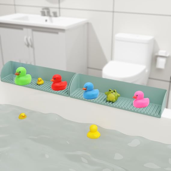 Bathtub Splash Guard for Tub - Silicone Tub Water Splash Guard with 4 Suction Cups, Bath Toy Holder, Tub Play Shelf for Kids, Bathtub Side Splash