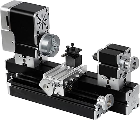 ZR Enhanced Miniature 60W Metal Lathe 50mm Center Electroplated Heighten Mini DIY Lathe for Processing Aluminum,Wood, Plastic Materials - High Power