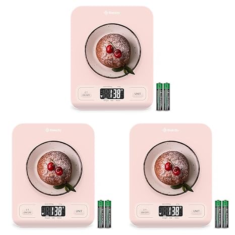Etekcity Food Kitchen Scale, Digital Grams and Ounces for Weight Loss, Baking, Cooking, Keto and Meal Prep, LCD Display, Medium, Pink (Pack of 3)