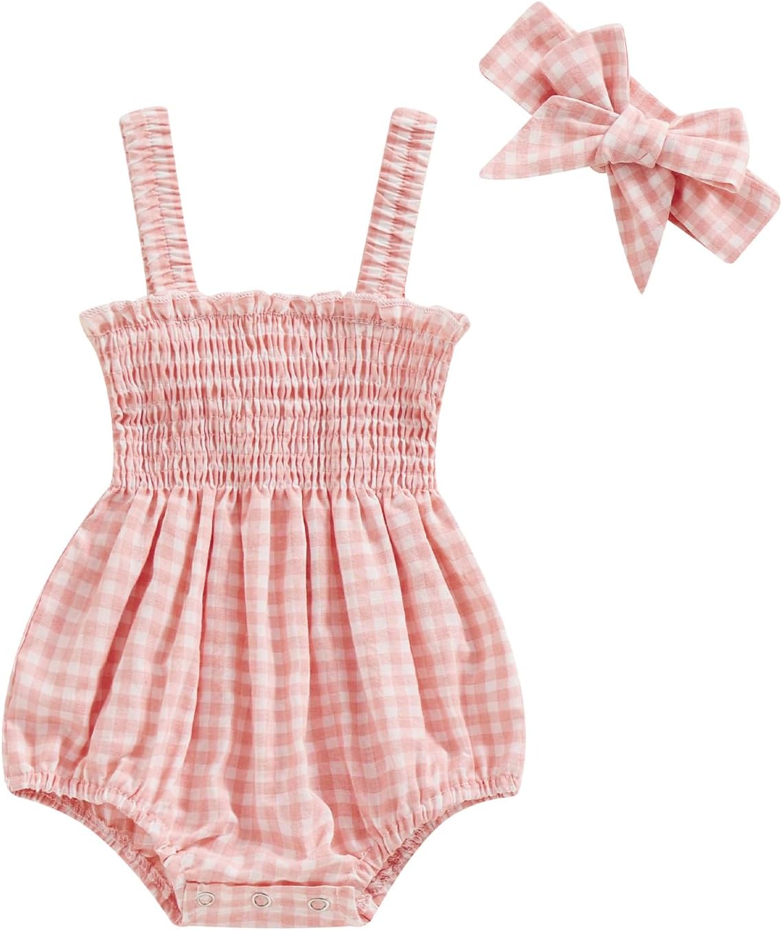 Yoawdats Newborn Baby Girl Romper Outfits Sleeveless Strap Smocked Bodysuit Jumpsuit with Headband Summer Clothes Set