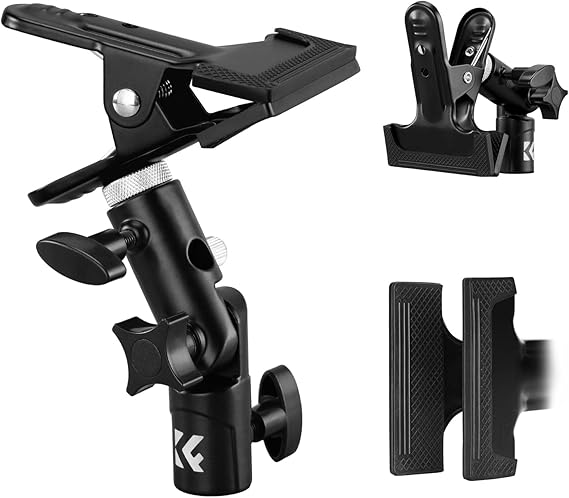 K&F CONCEPT Photography Reflector Holder, Photo Video Studio 5/8" Heavy Duty Metal Clamp Attachment, Light Stand Clip Mount with Umbrella Hole for Diffuser, Lighting