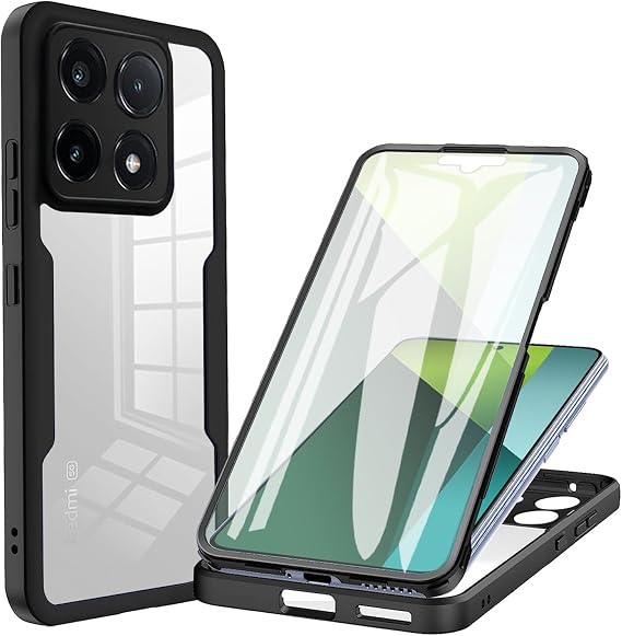 Ysnzaq Clear Case for Xiaomi Poco X6 Pro 5G 6.67"", Full Surround Soft TPU with Screen Protection Phone Cover for Xiaomi Poco X6 Pro 5G QB Black, queen