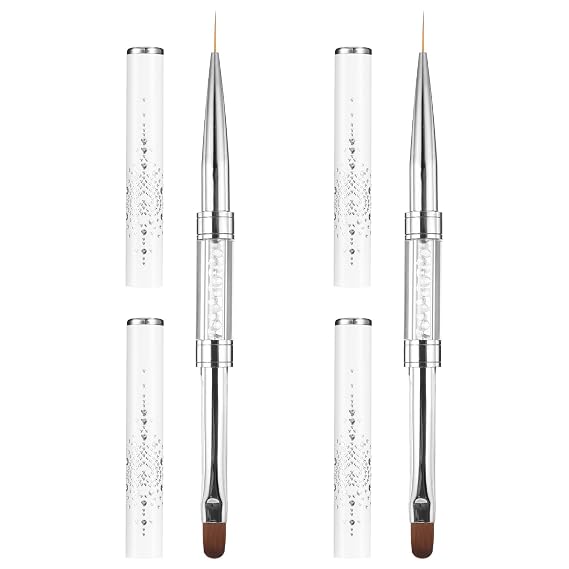 cobee 2 Pcs Double Ended French Tip Brush Hard Gel, Nail Builder Gel Brush, Brush Liner for Design Professional Nail Art