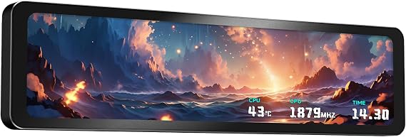 Thermalright Trofeo Vision 11.3 LCD Black, 11.3-inch Full-Color LCD Magnetic Display Screen, 1920x400 Resolution, Easy to Install,Master CPU/GPU Temperature(Black)
