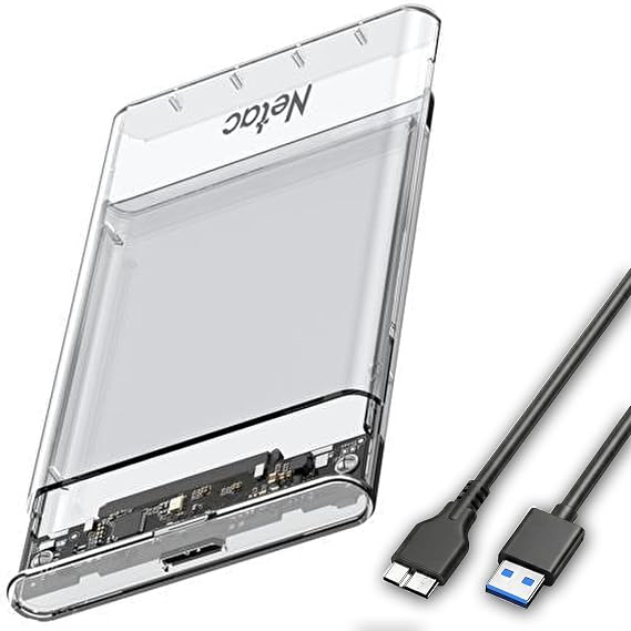 Netac 2.5" Taşınabilir Sabit Disk Kutusu USB 3.0 Hızlı Veri Aktarımı, 5Gbps SATA I/II/III Uyumluluğu, Şeffaf Kasa, WH11 Model, Yüksek Performanslı HDD/SSD Kutu | WH11