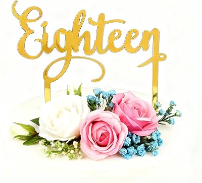 Eighteen Cake Topper, Acrylic Gold Happy 18th Birthday Cake Pick Decoration for Cheers to 18 Years 18 Fabulous Cake Charm 18th Birthday Party Anniversary Party Decorations Supplies GOLD