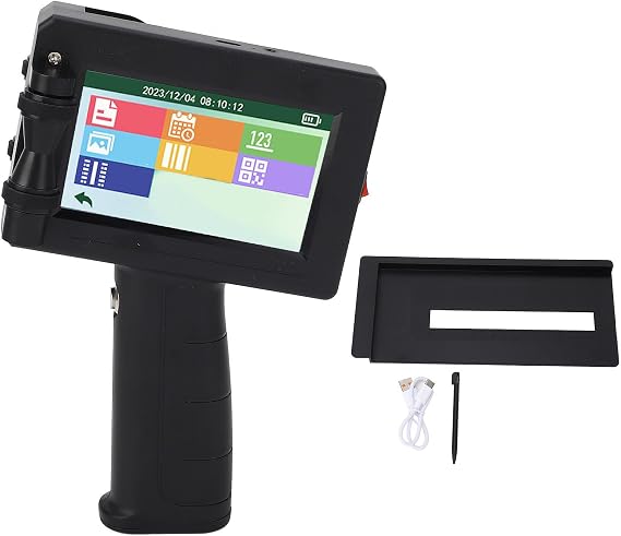Fockety Handheld Inkjet Printer Gun, 12.7mm Print Height Portable Handheld Printer with 4.3Inch Touch Screen, Handheld Printer Gun for Batch Number, QR Code, Barcode, Date on Any