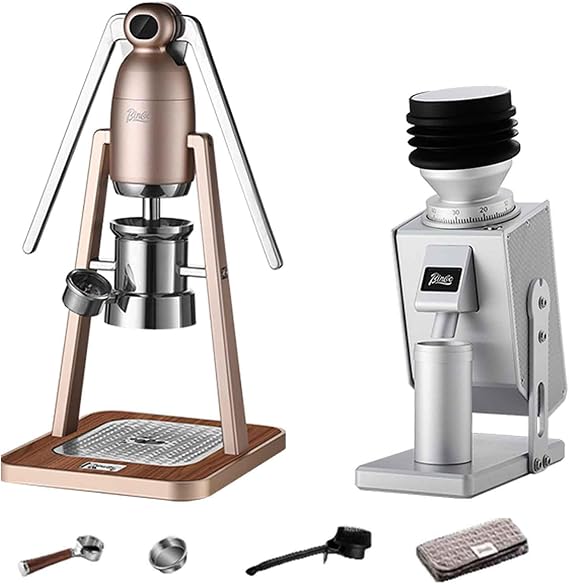 Manual Lever Espresso Machine With Grinder,Direct Lever Manual Espresso Maker with Pre-soak and system,Real-time display pressure gauge Hand-Press Coffee Maker,for Home&Commercial(Rose Gold)