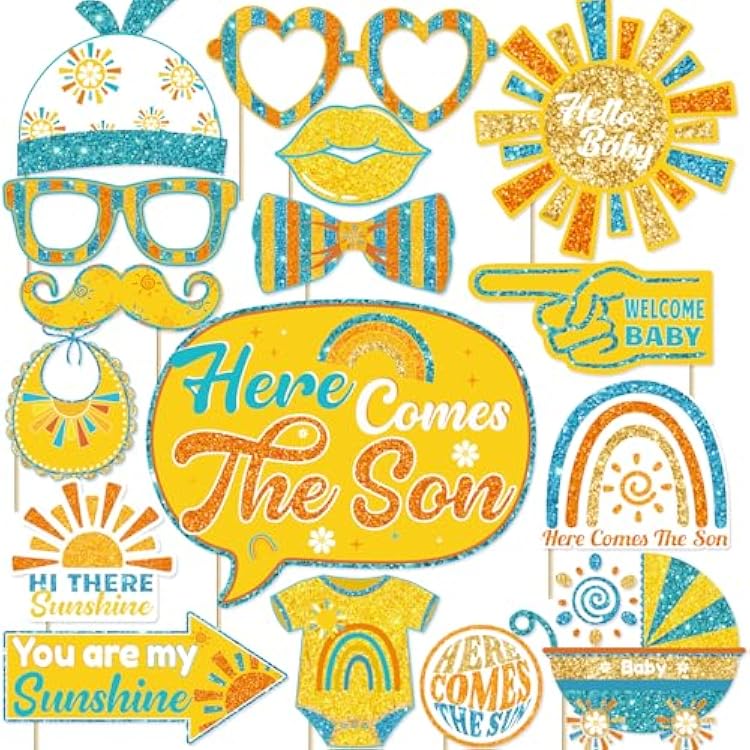 Here  The Son Baby Shower Decorations Photo Booth Props Boho Sun Rainbow Party Supplies Photobooth Prop for Baby Boys Birthday Gender Reveal