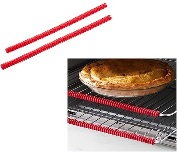 Oven Rack Shields,2 Pack Silicone Oven Rack Guards,Heat Resistant Oven Rack Shields,14 Inches Oven Rack Edge Cover Liner,Prevent Hand/Arm Against Burns(Red)
