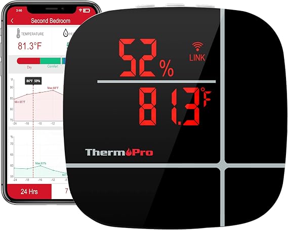 ThermoPro TP90 WiFi Akıllı İç Mekan Termometre ve Nem Ölçer, Sınırsız Menzilli Telefon Kontrollü ve Alexa Uyumlu Higrometre