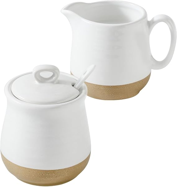 glowworm Sugar and Creamer Set, Vintage Porcelain Pitcher Creamer Sugar Bowl with Lid, 11 Ounce Sugar Bowl, 10 Ounce Cream Pitcher, Dishwasher Safe, White
