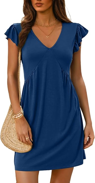 Dokotoo Womens Summer Dresses Beach 2026 Sundress Ruffle Sleeve Mini Dress