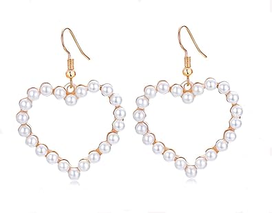 Heart Pearl Dangle Earrings for Women Tiny Pearl Drop Earrings Gift for ValentinesDay Mothers Day Christmas