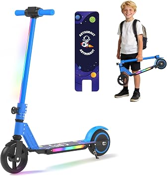 Electric Scooter for Kids Age 6-12, 130W Powerful Motor, Colorful Lights, Foldable Teen Scooter, Gifts for Kids Girls Boys