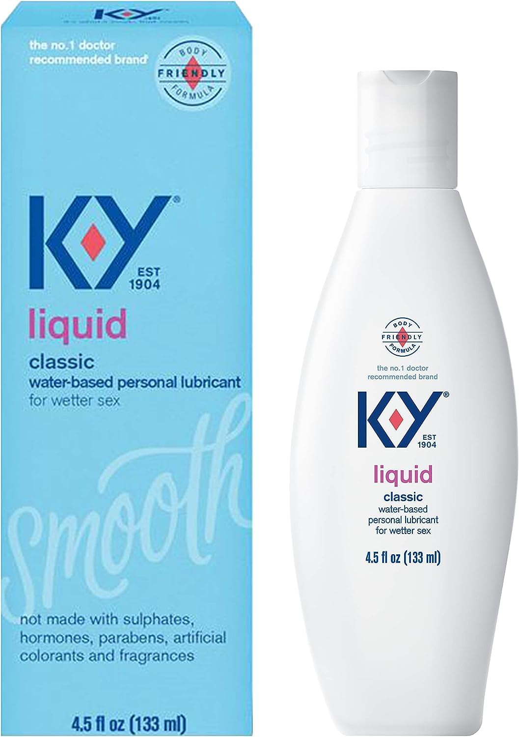 K-Y Liquid Personal Water Based Lubricant - Gentle, Natural Feeling Lubricant to Enchance Intimacy and Relieve Discomfort and Dryness - Safe to Use with Latex Condoms Only - 4.5 oz