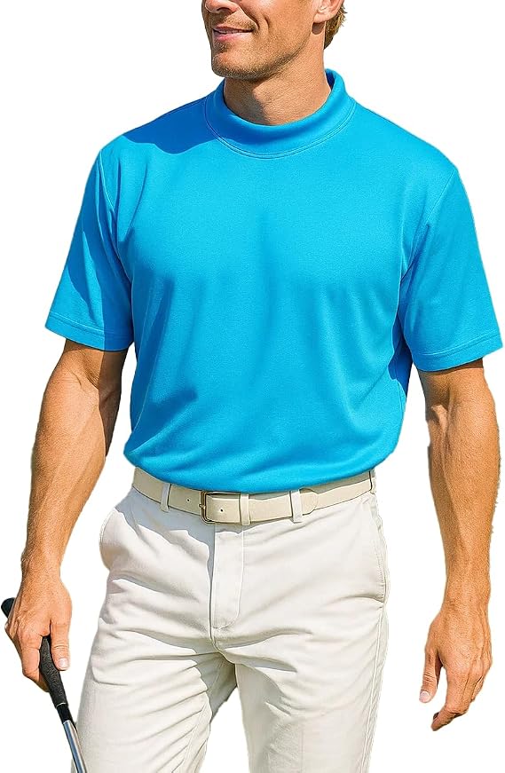 Akwa Mens Mock Turtleneck T-Shirt Lightweight Moisture Wicking Short Sleeve Golf Work Layering Shirt Breathable Made in USA