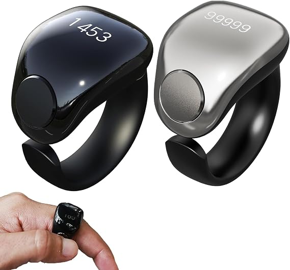 Tasbih Counter Zikr Rings, Smart Tasbeeh Counter, Electronic Digital Tasbih Counter Rings 3 Size(18/20/22mm) & APP Support, Waterproof Finger Counter for Muslims, Prayer, Reminder, Home (Black+Gray)