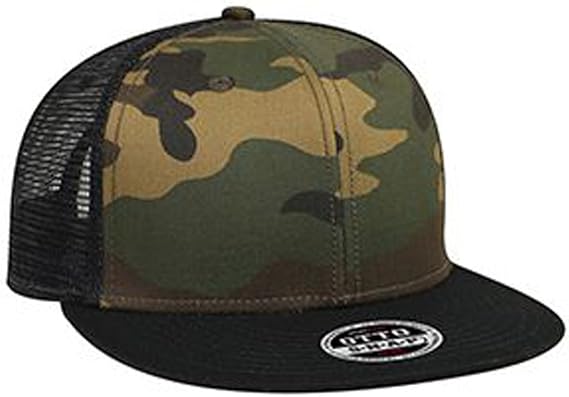 OTTO SNAP Camouflage 6 Panel Mid Profile Mesh Back Trucker Snapback Hat Cotton Blend Twill Flat Bill