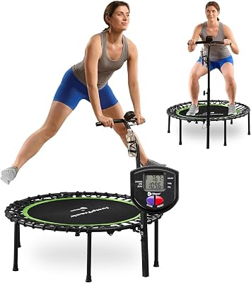 Lifepro Indoor Rebounder Trampoline for Adults with Handle Bar & Jump Counter – Foldable 40” Portable Silent Bungee System for Low-Impact Cardio & Exercise Trampoline IndoorOutdoor Workouts