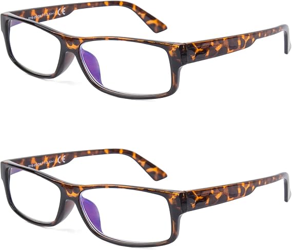 2 Pack Rectangular Plastic Blue Light Blocking Eyeglasses and Reading Glasses