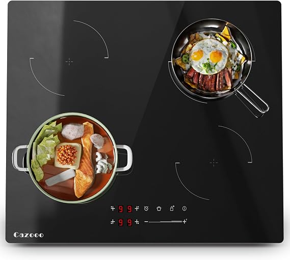 60 cm Electric Induction Hob 7000W 4 Zone Induction Hob with Touch Control Power Boost Pause Function Child Lock Timer Residual Heat Indicator Black