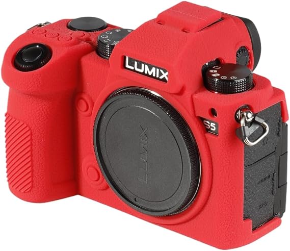 Camera Case for Panasonic Lumix S5 - Protective Silicone DSLR Skin Cover, Detachable Cage, Shockproof, Dustproof (Red)