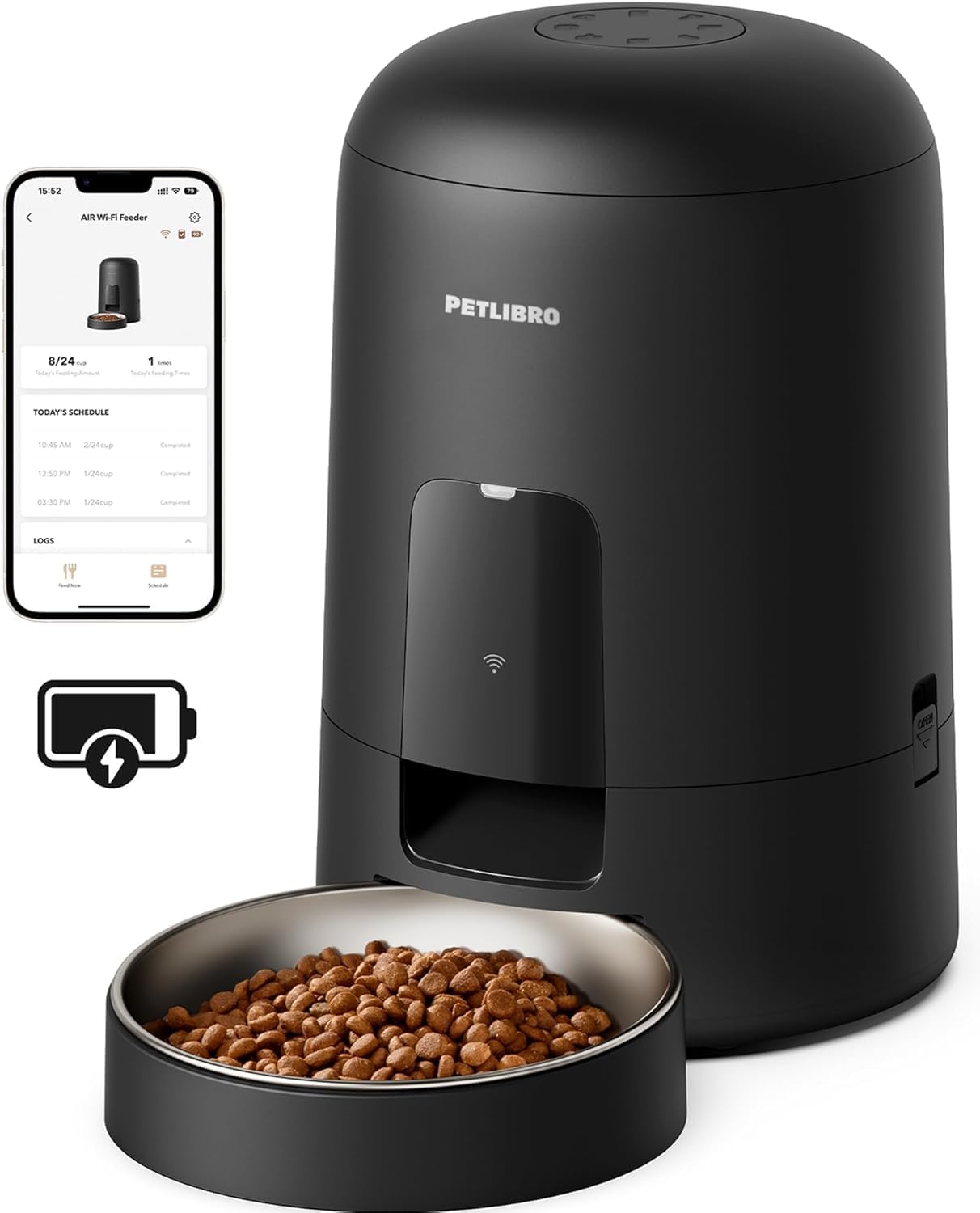 PETLIBRO Automatic Cat Feeder, Battery Operated Smart WiFi App Control, Wireless & Compact Design, Dry Food Auto Dispenser with Timer, Portion Adjustable Biscuit Feeding, 30 Days Between Charges