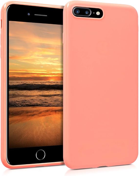 kwmobile Case Compatible with Apple iPhone 7 Plus/iPhone 8 Plus Case - Soft Slim Protective TPU Silicone Cover - Coral Matte